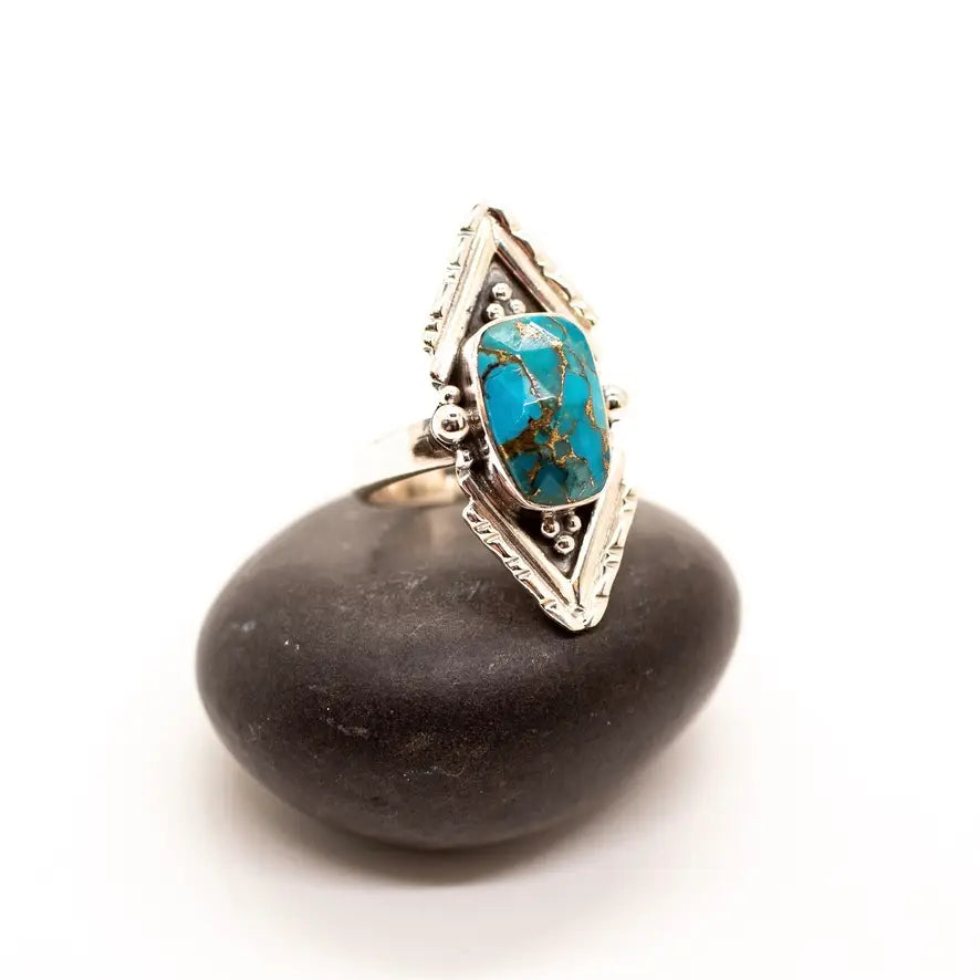 Copper Turquoise Silver Point Ring