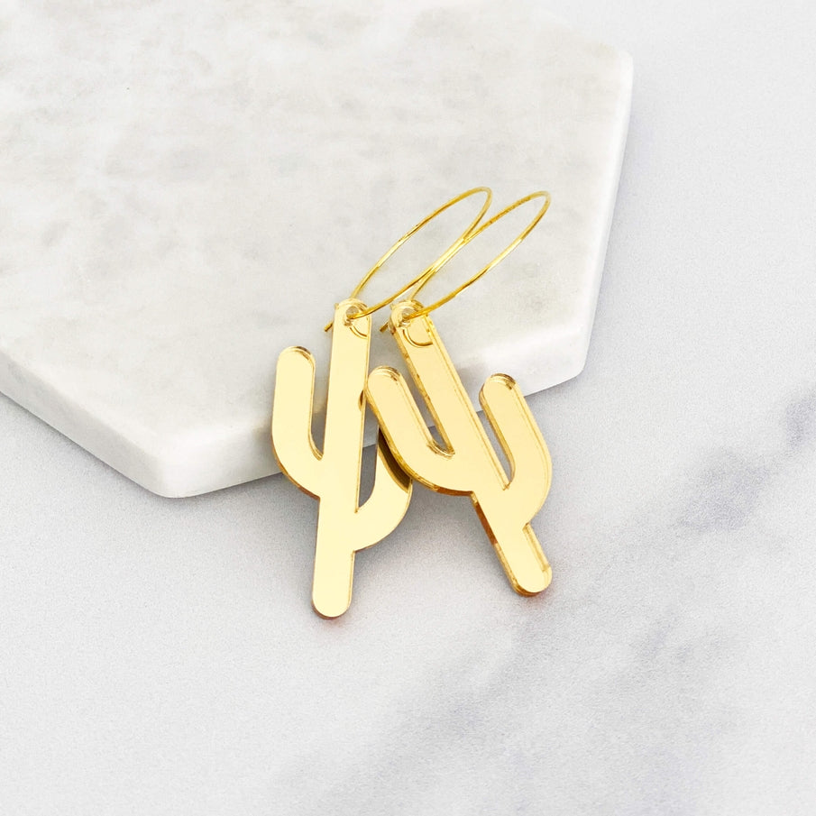 Elongated Acrylic Cactus Hoop Earrings