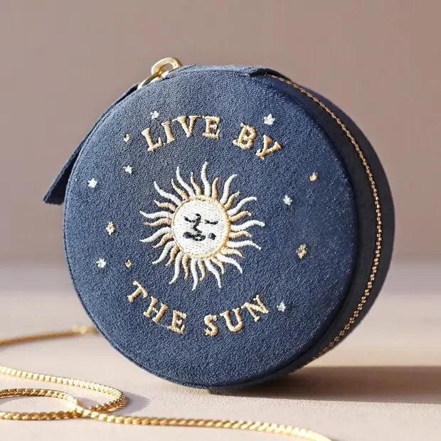 Sun and Moon Embroidered Velvet Jewelry Case