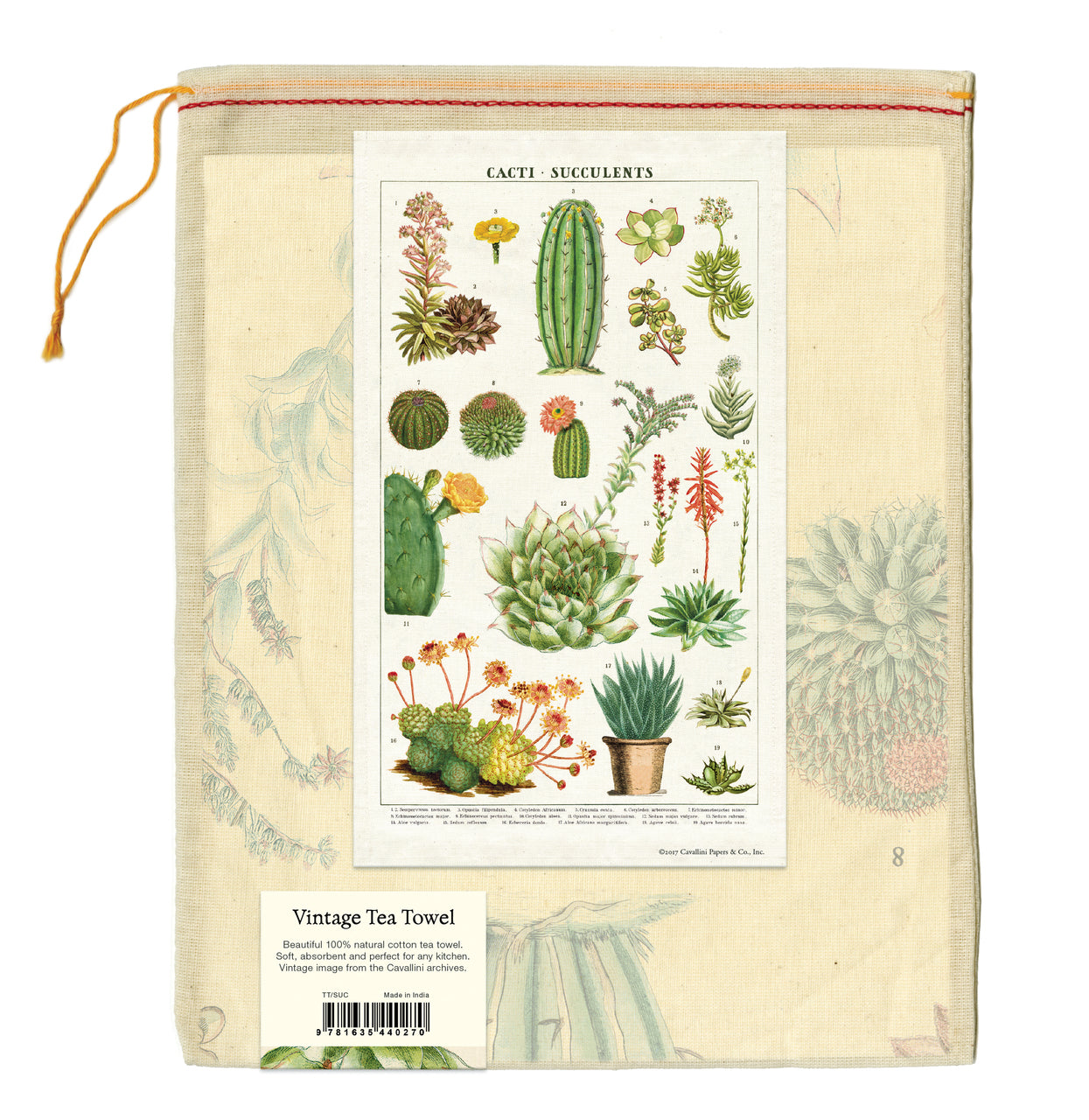 Succulents Vintage Tea Towel