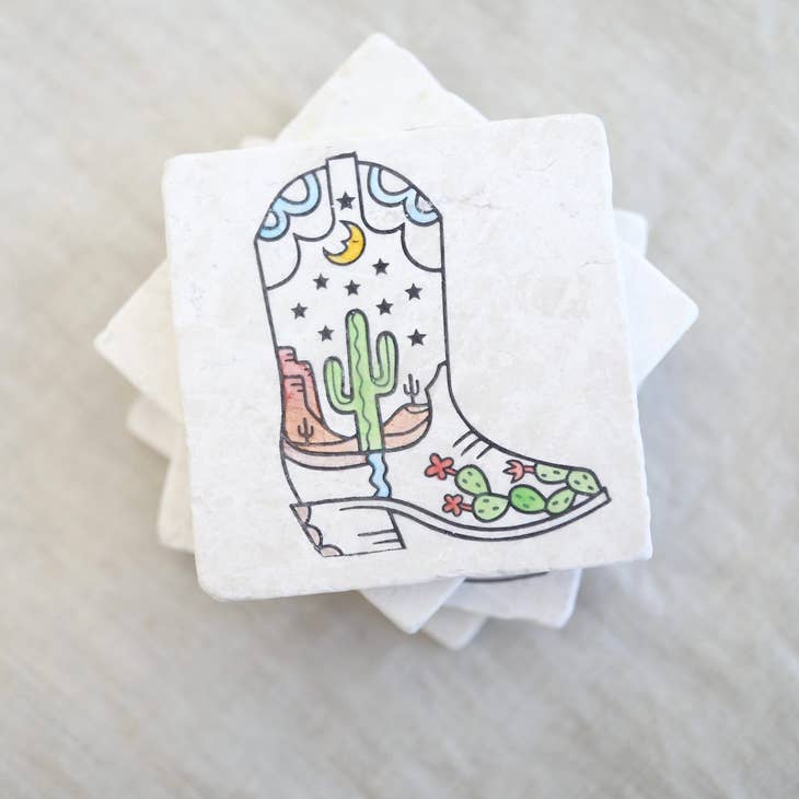 Saguaro Cactus Cowboy Marble Coaster