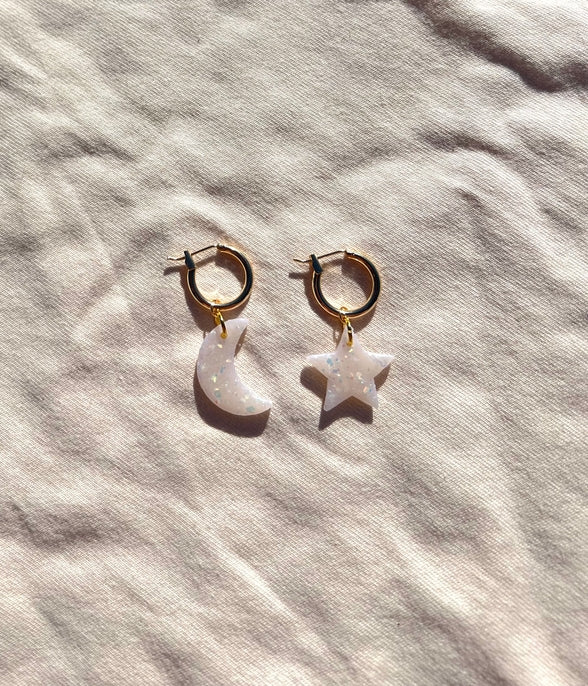 Moon & Star Stud Charm Earrings