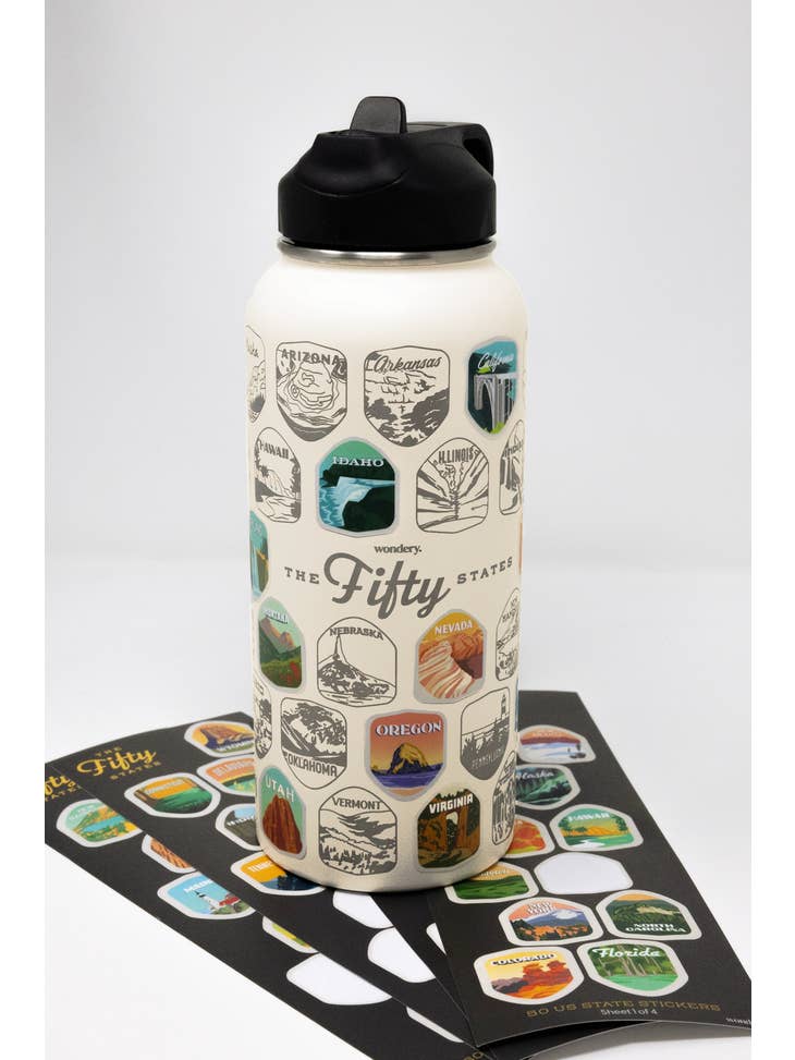 Fifty States Bucket List Water Bottle + Stickers