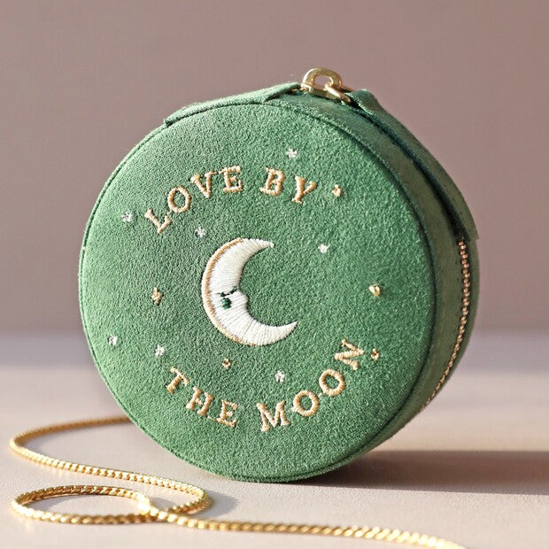 Sun and Moon Embroidered Velvet Jewelry Case
