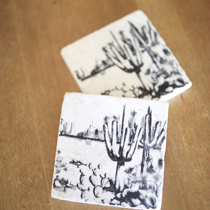 Vintage Desert Sketch Marble Coaster