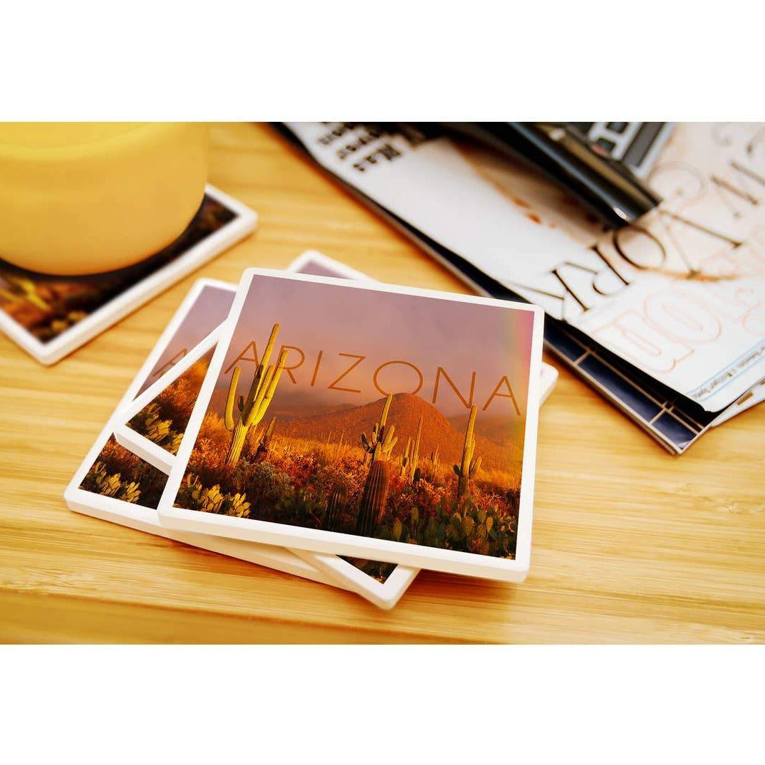 Arizona Cactus & Rainbow Photograph Coaster