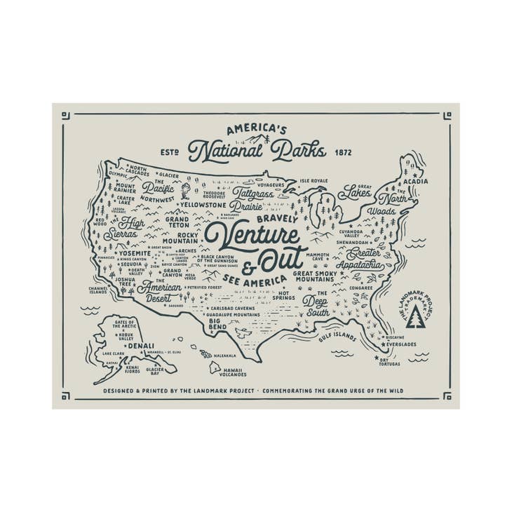 National Parks Map Poster - 12 x 16