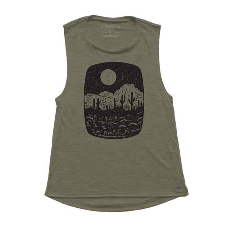 Night Butte Ladies Tank - Heather Olive