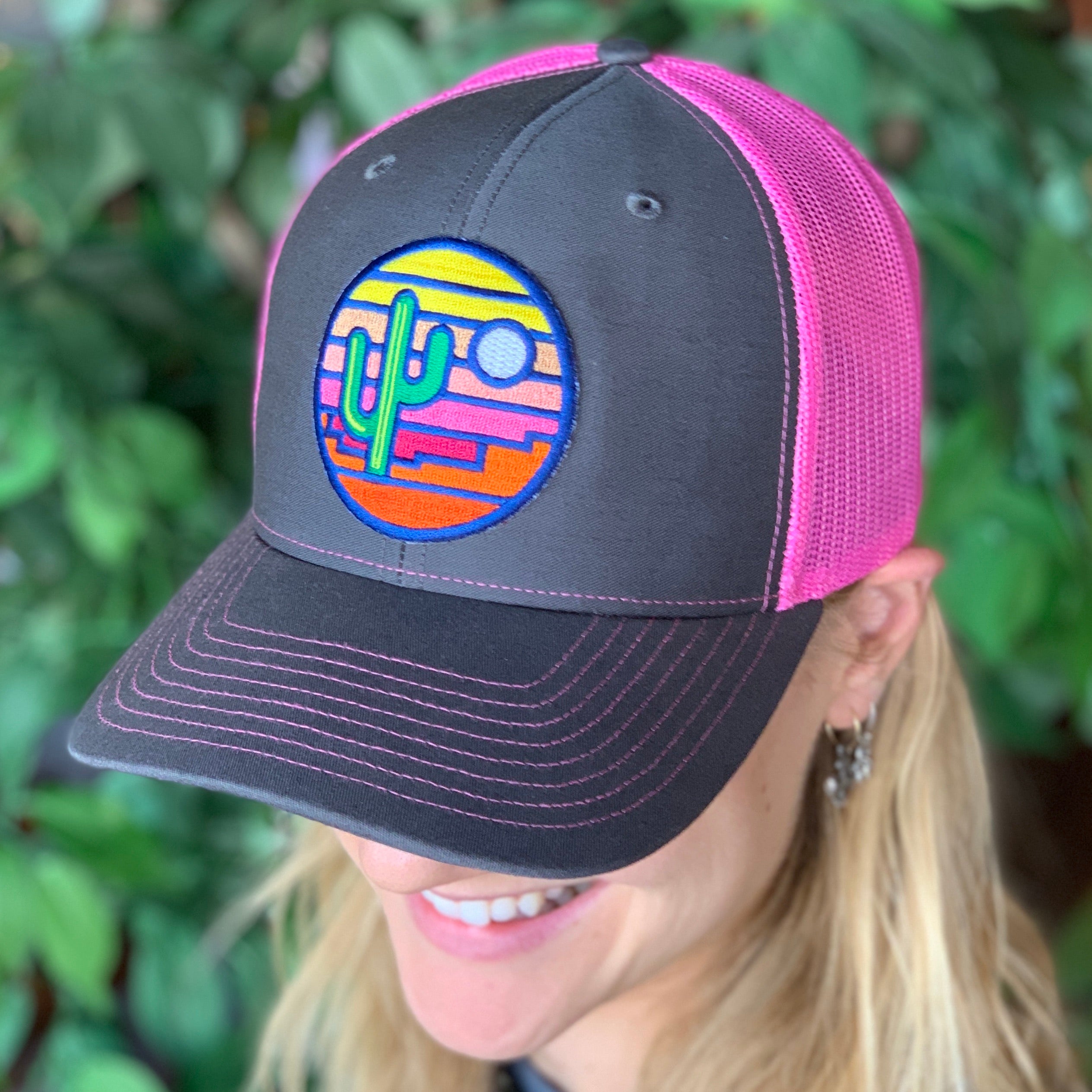 Stained Glass Sunset Trucker - Charcoal/Pink