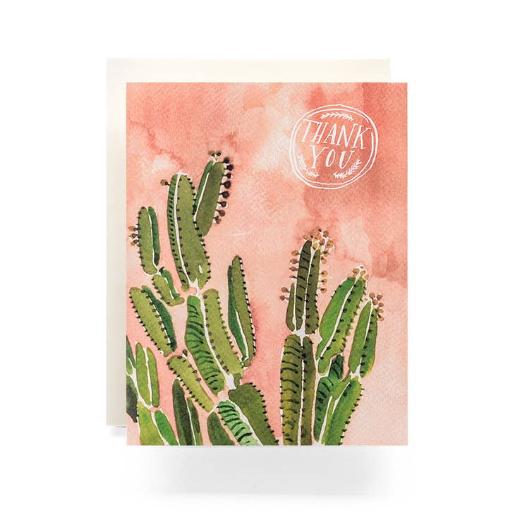 Coral Cactus Thank You Greeting Card