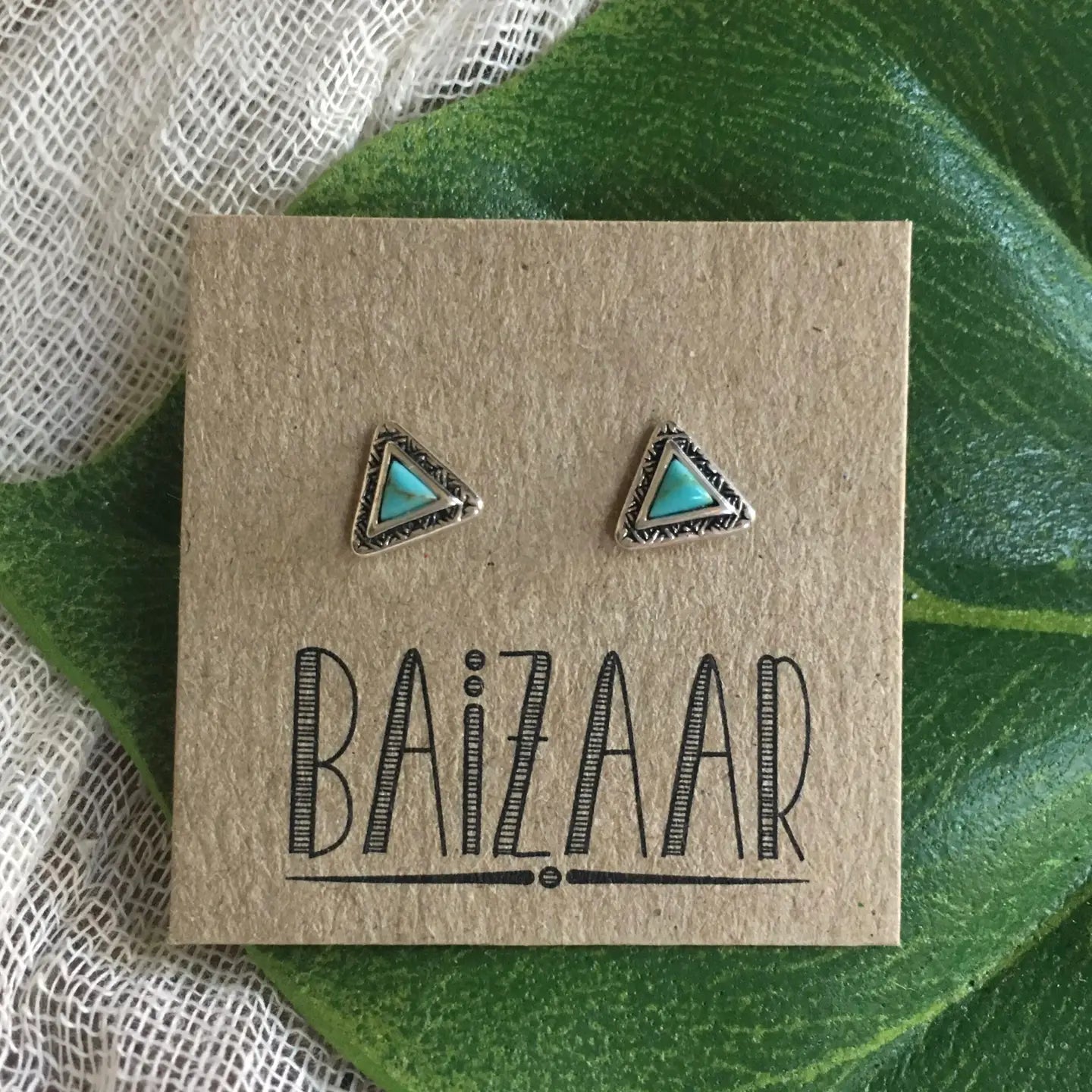 Silver Turquoise Triangle Stud Earring