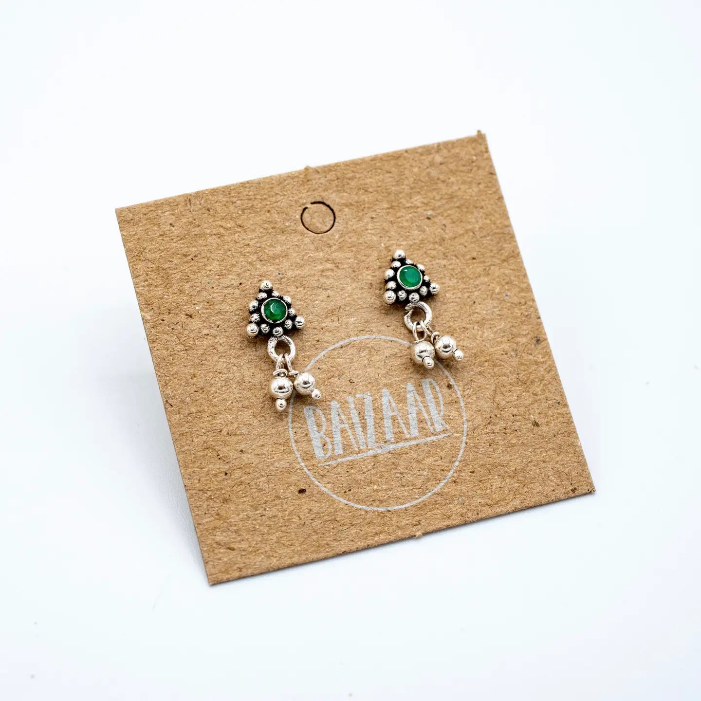 Silver Emerald Charm Stud