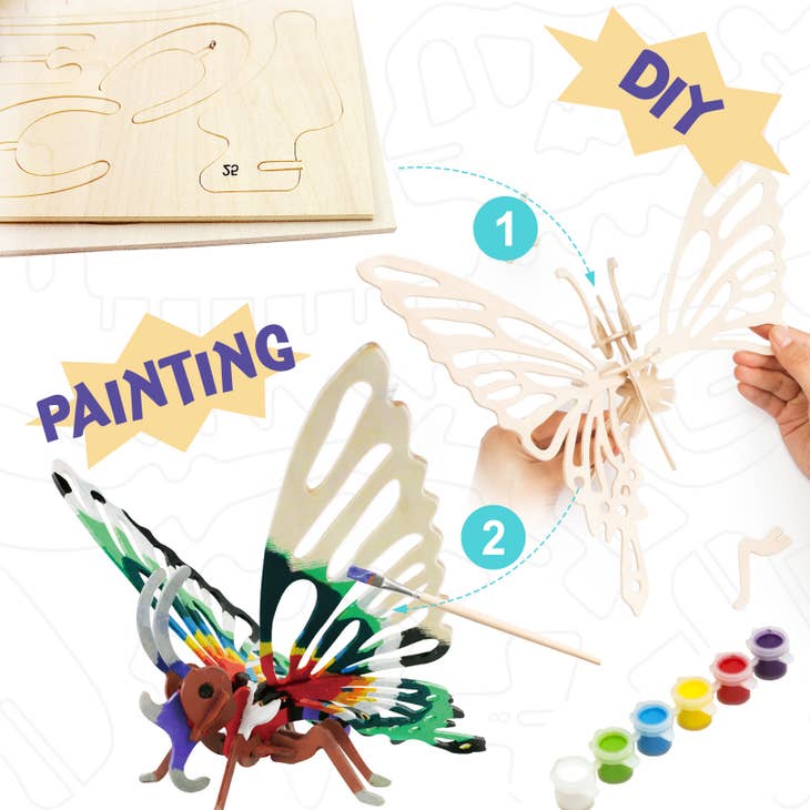3D Wooden Butterfly Puzzle Paint Kit