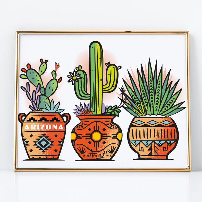 3 Potted Cacti 8x10 Art Print