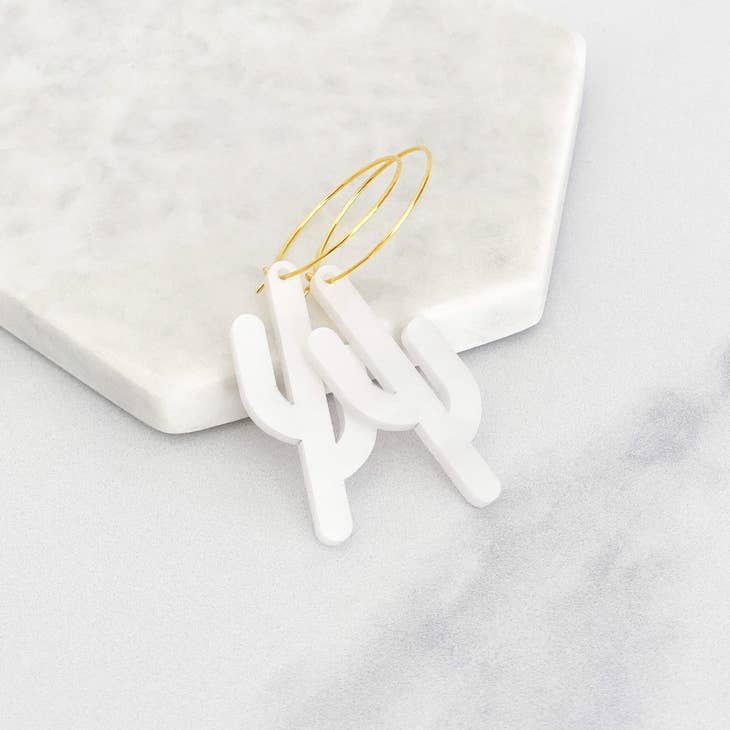 Elongated Acrylic Cactus Hoop Earrings