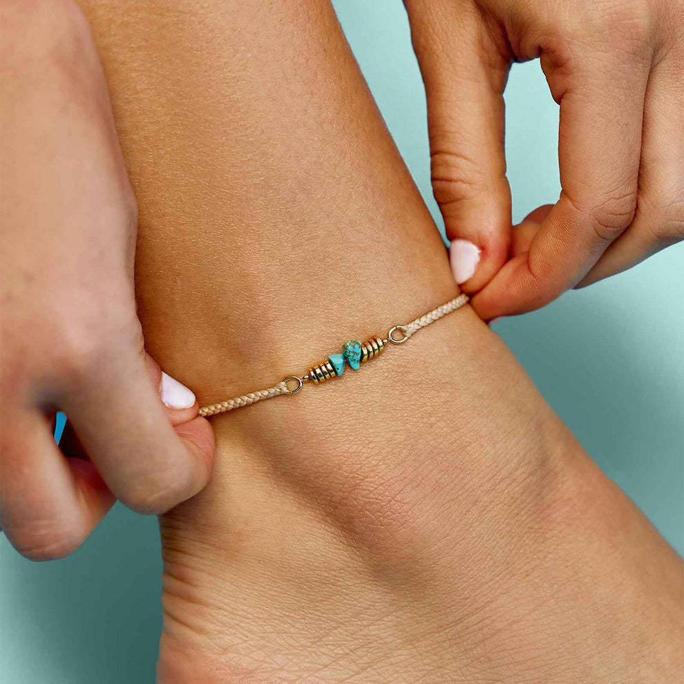 Turquoise Chip Bitty Braid Anklet