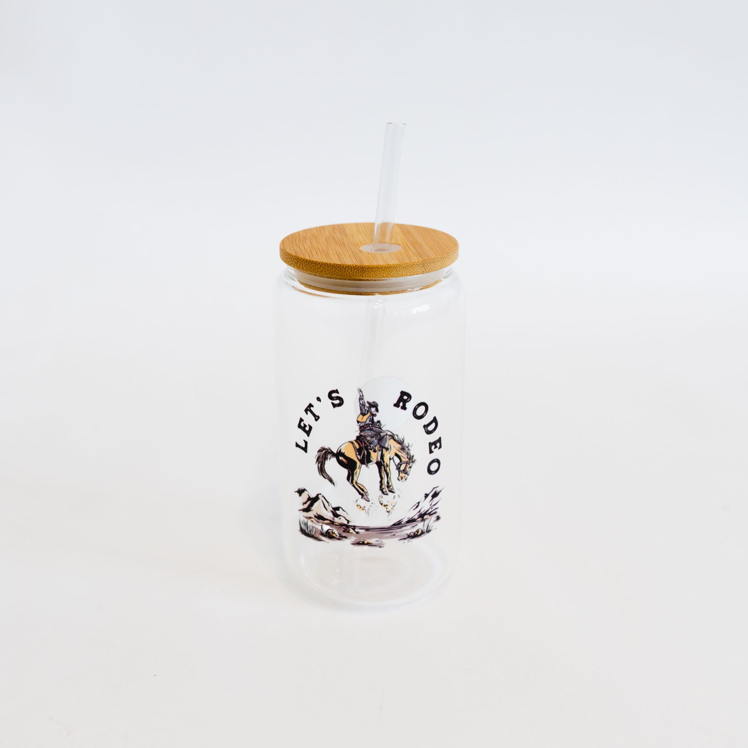 Let's Rodeo Glass Can w/ Bamboo Lid and Straw