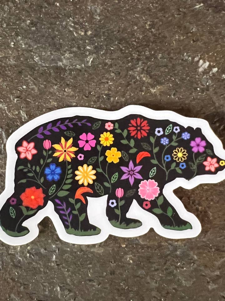 Black Flower Bear Sticker