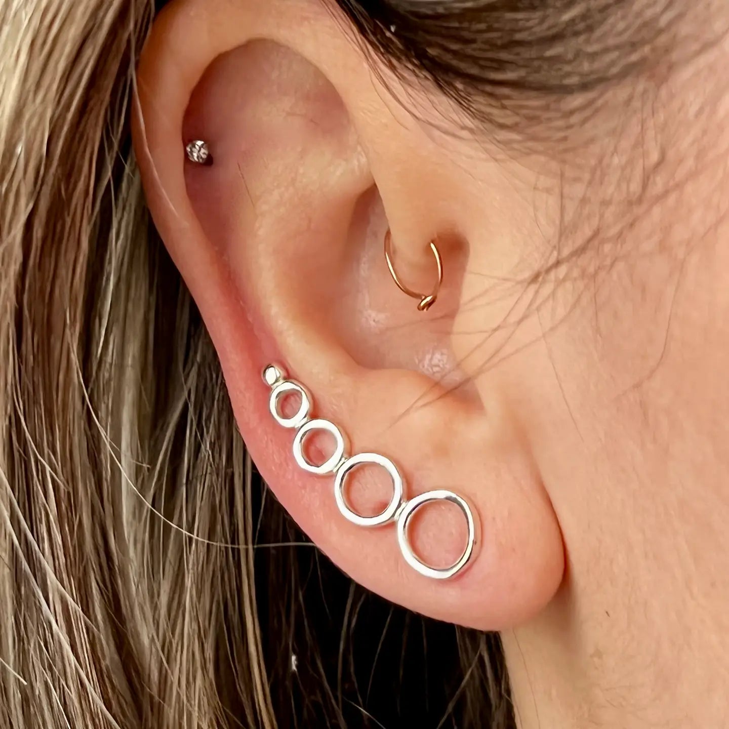 Silver Stacked Circle Ear Climber