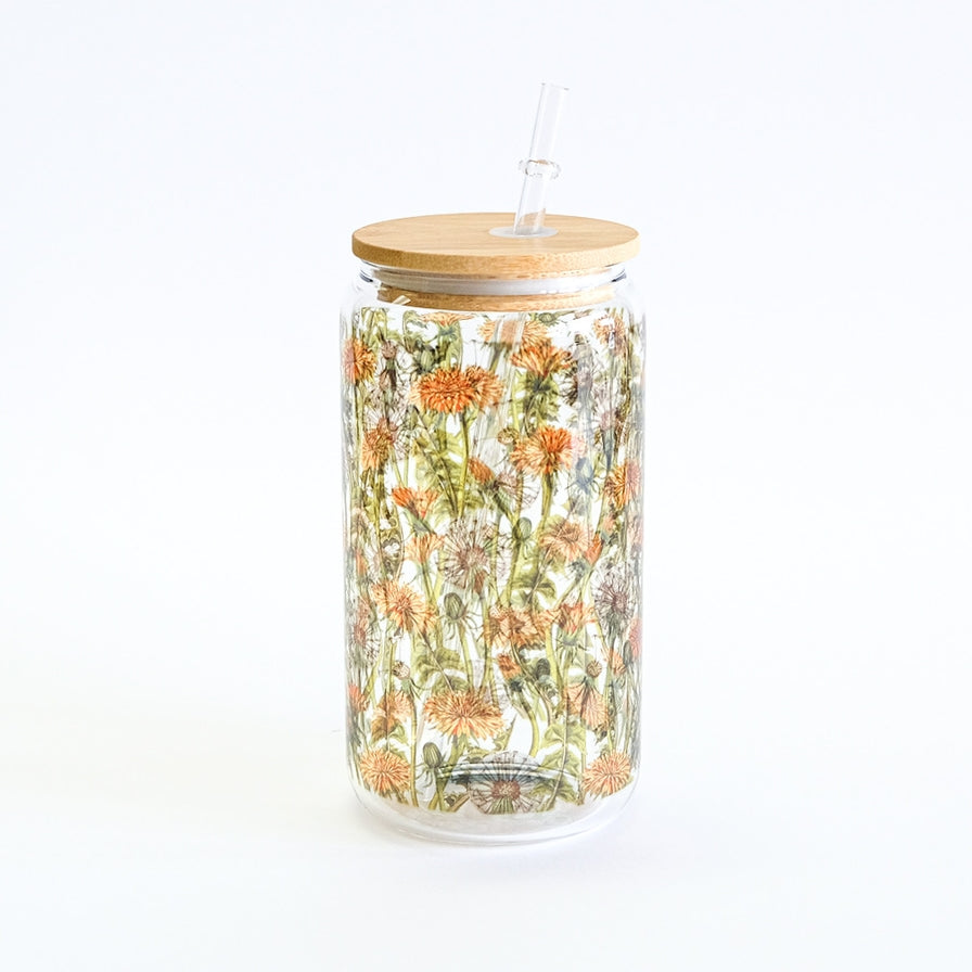 Glass Tumbler Cup with Lid & Straw - Dandelines