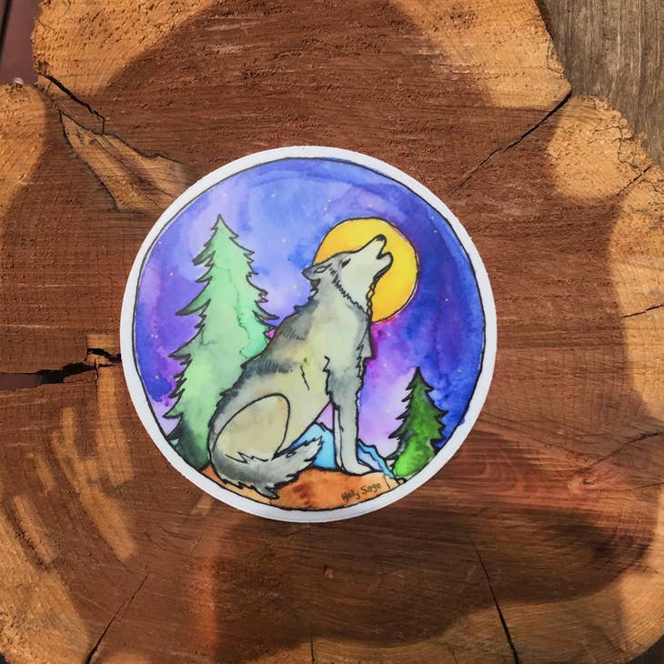 Howling Wolf and Moon Sticker