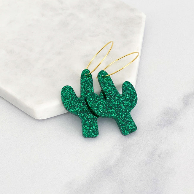 Acrylic Cactus Hoop Earrings