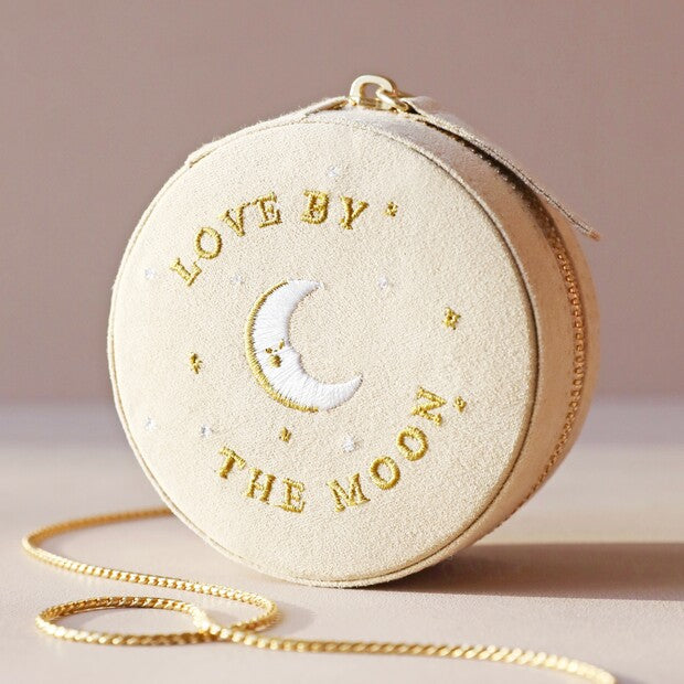 Sun and Moon Embroidered Velvet Jewelry Case