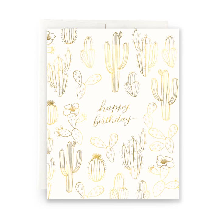 Gilded Cactus Birthday Greeting Card