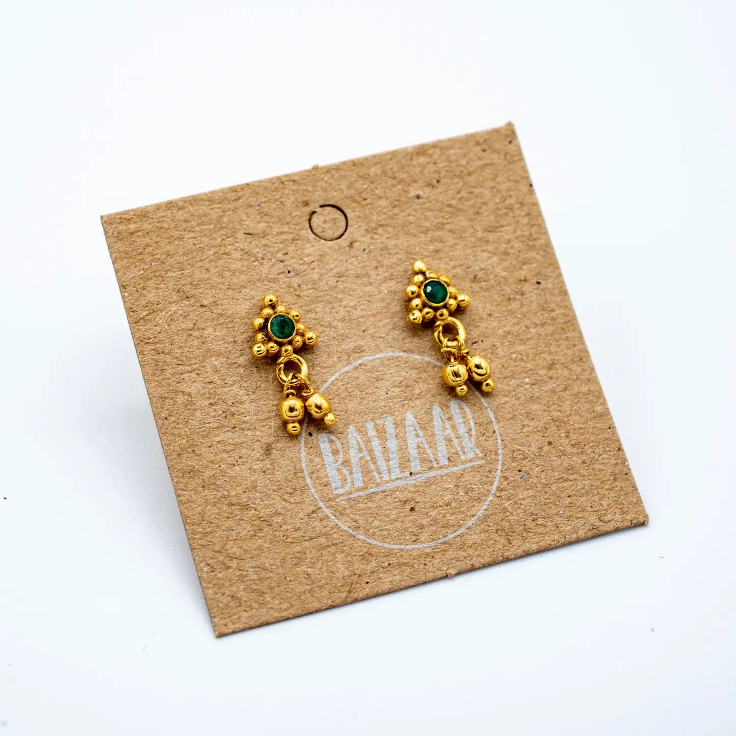 Brass Emerald Charm Stud
