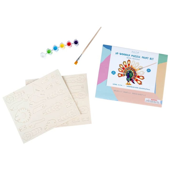 3D Wooden Peacock Puzzle Paint Kit