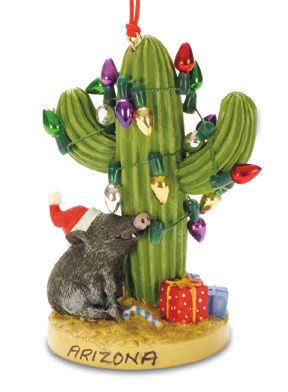 Javelina & Saguaro with Lights Resin Ornament