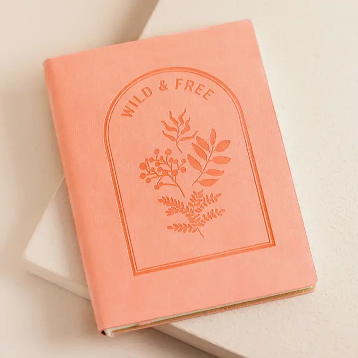 Wild & Free - Pink Vegan Leather Embossed Notebook