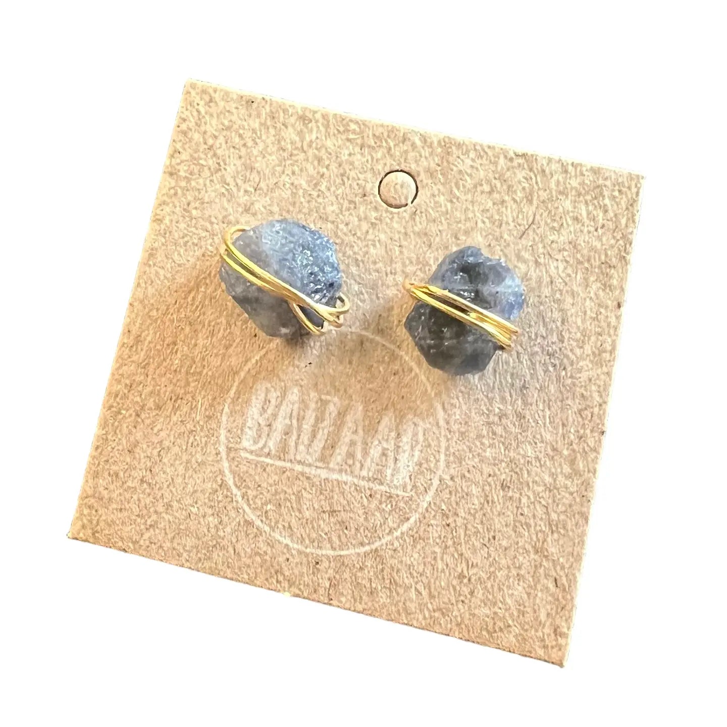 Wire Wrapped Raw Sapphire Stud Earring