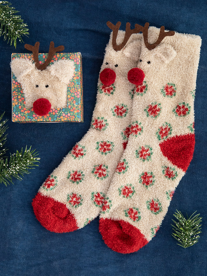 Boxed Cozy Critter Reindeer Socks