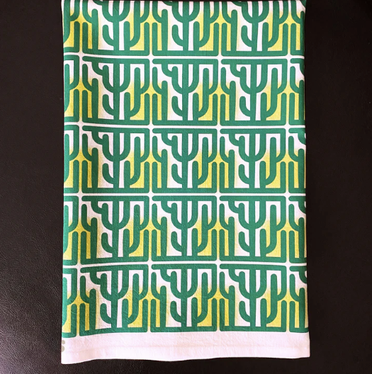 Mid Century Modern Cactus Block Tea Towel