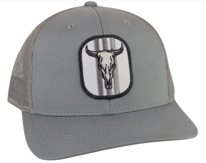 Longhorn Skull Rope Trucker Hat - Grey