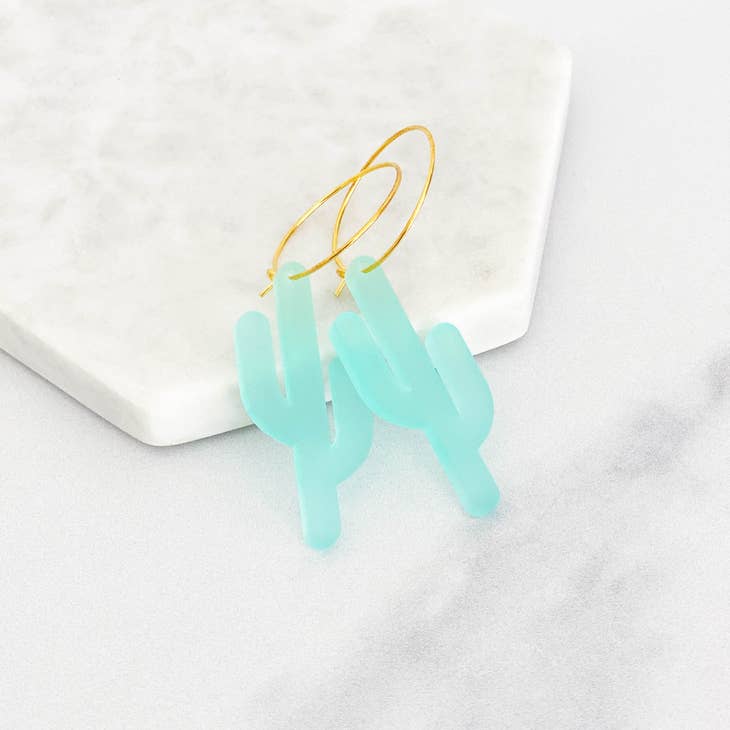 Elongated Acrylic Cactus Hoop Earrings