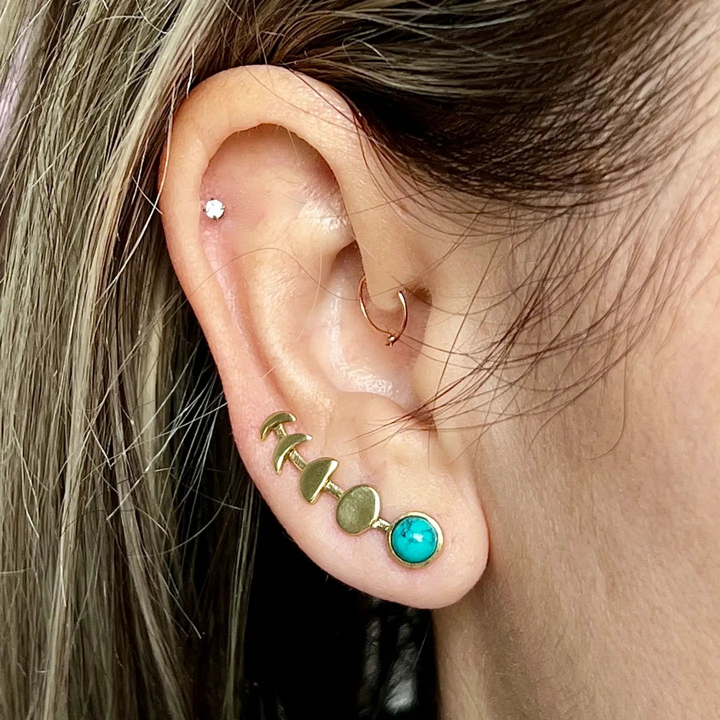 Moon Phases Brass Ear Climber