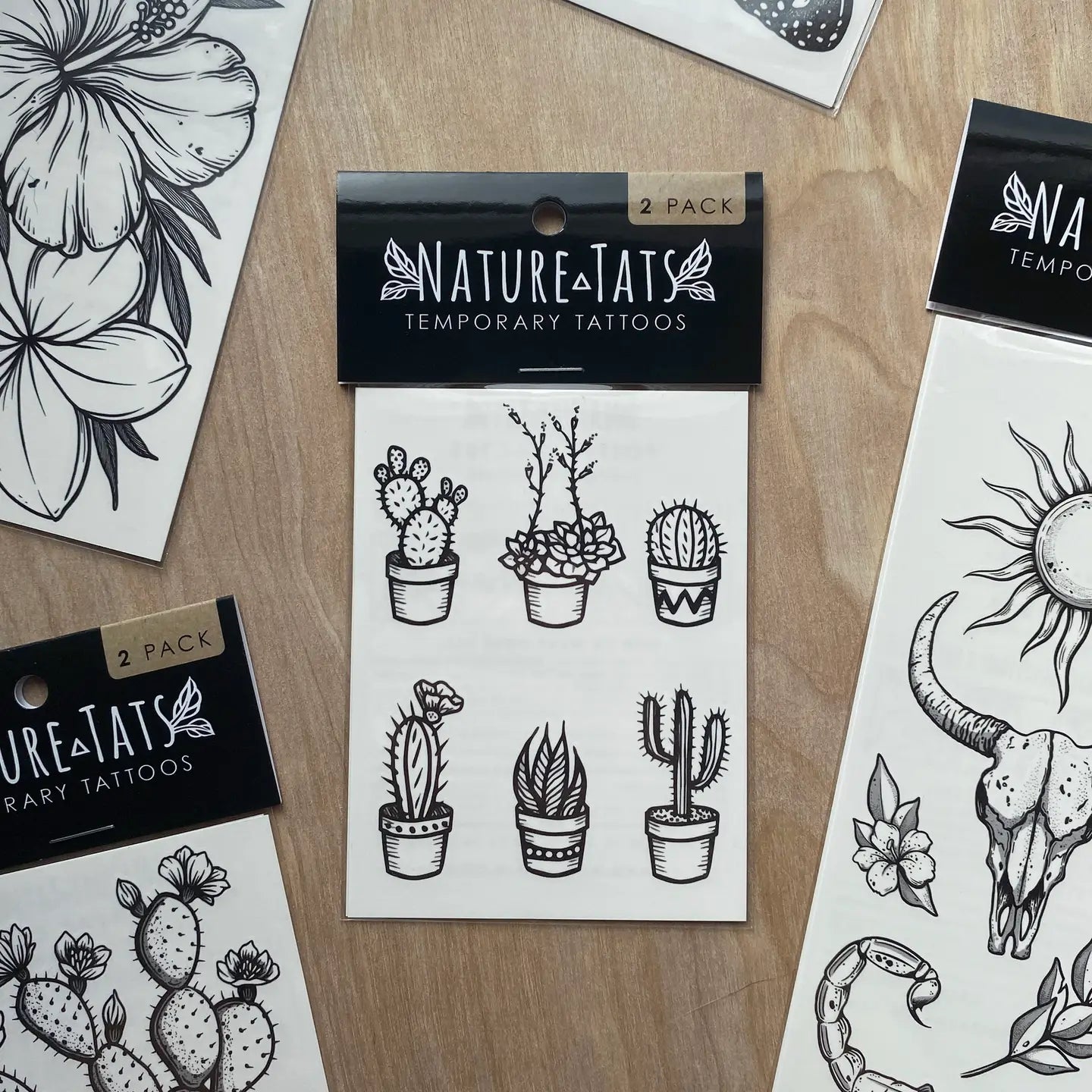 Potted Cacti Temporary Tattoo Sheet