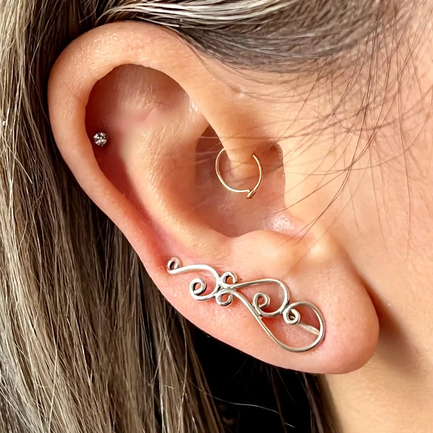 Decorated Silver Ear Climber