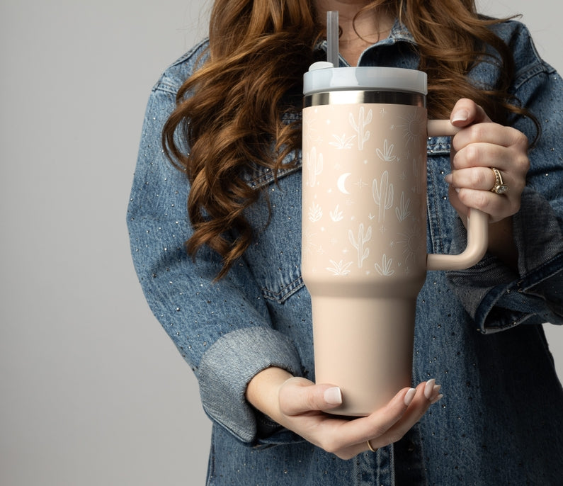 Stanley Style Cactus Insulated Tumbler - Pink