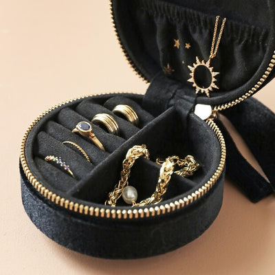 Starry Night Velvet Mini Round Jewelry Case