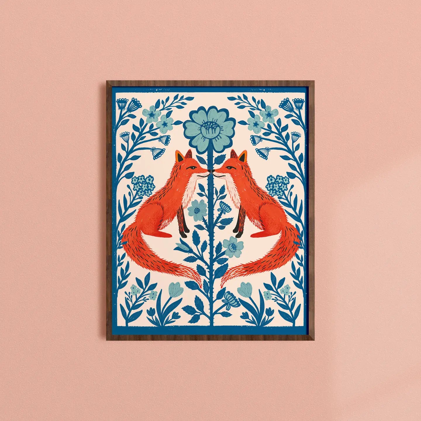 Fox and Florals Folk Art Print