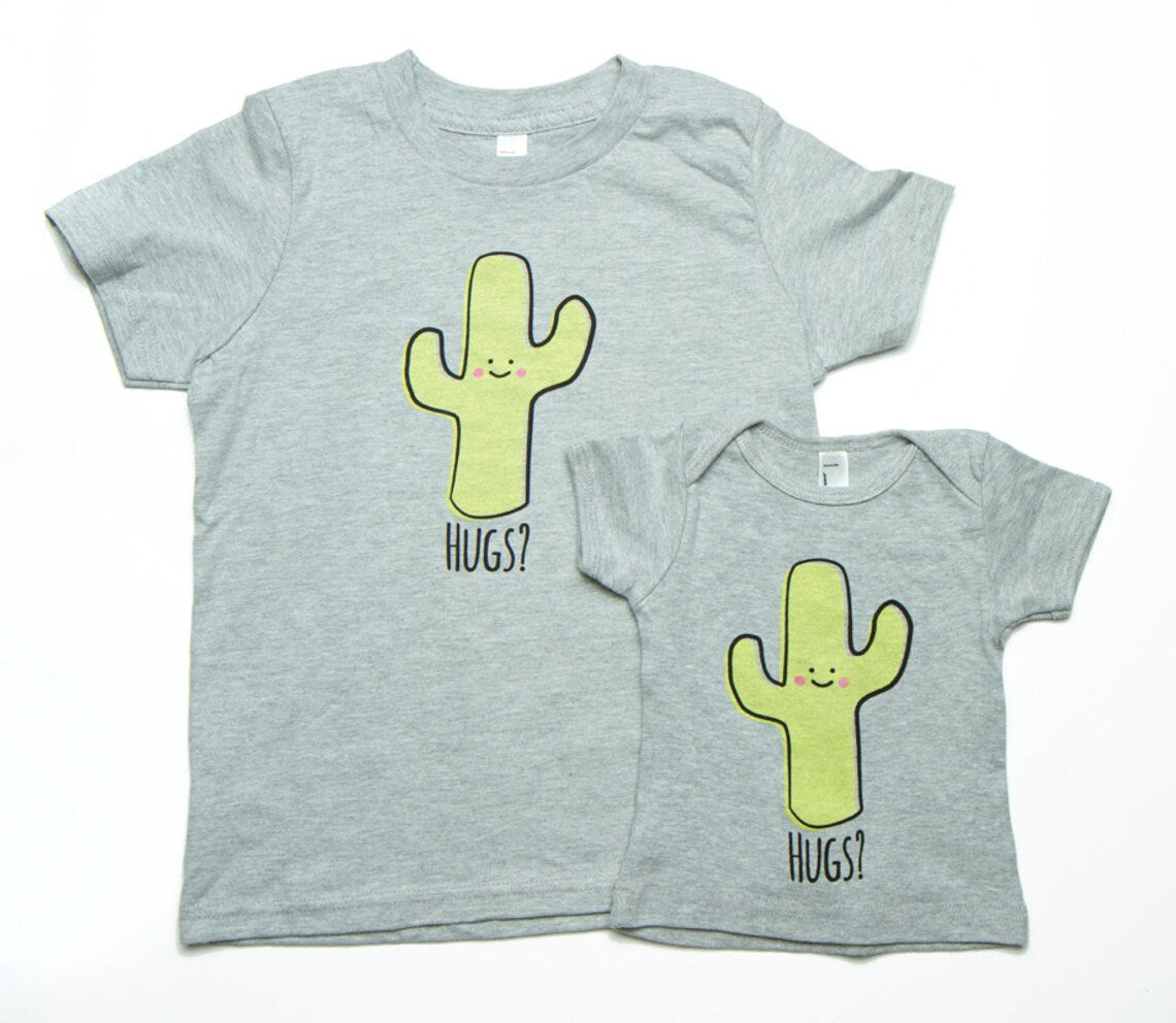 Hugs Cactus Kids' Tee - Light Heather Grey