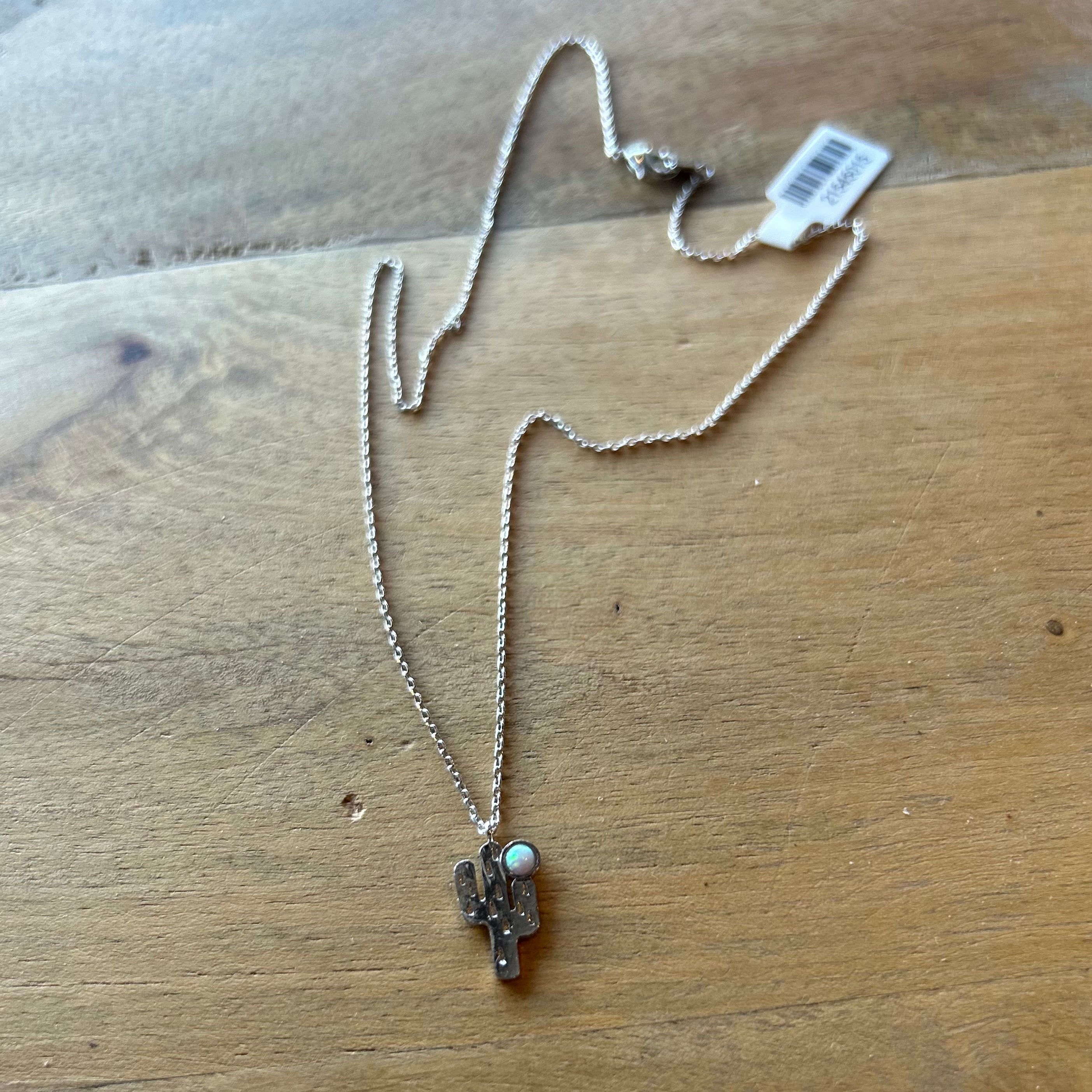 Opal Cactus Pendant Necklace