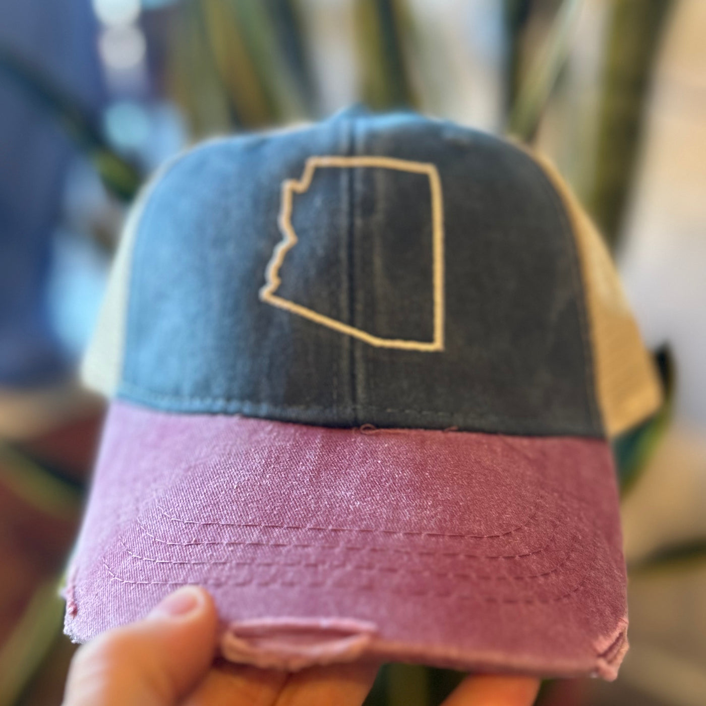AZ State Outline Distressed Trucker
