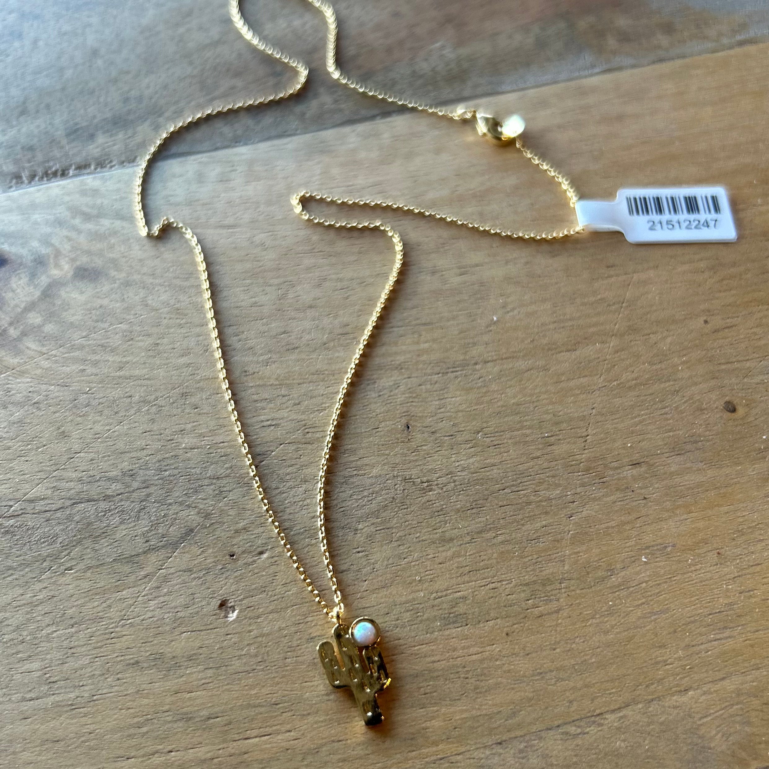 Opal Cactus Pendant Necklace