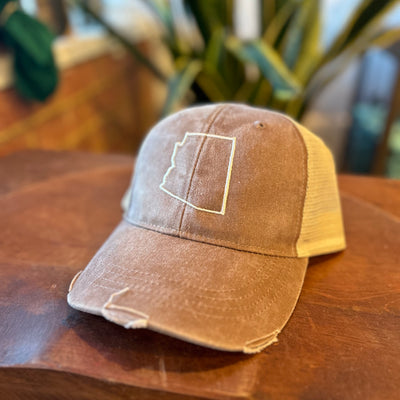 AZ State Outline Distressed Trucker