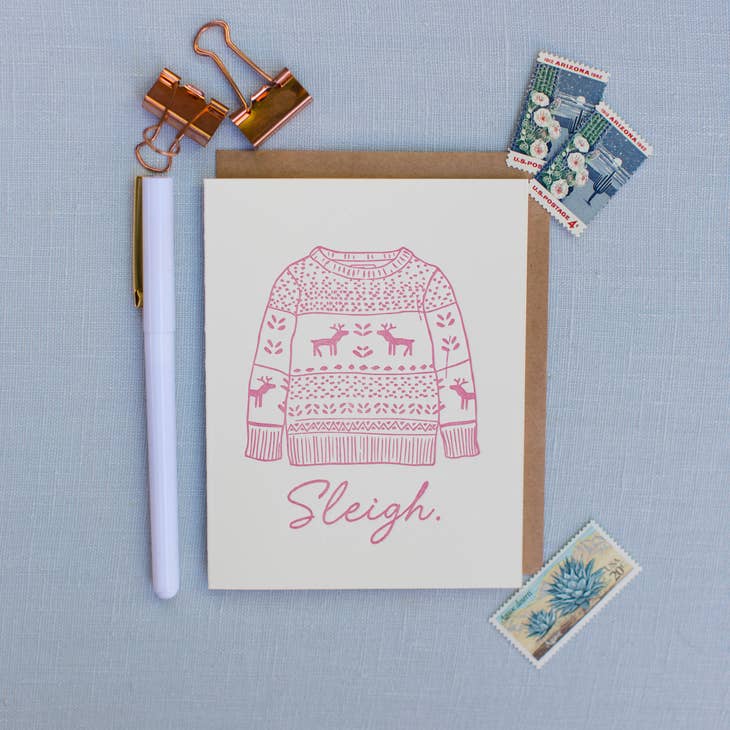 Sleigh Sweater Letterpress Greeting Card