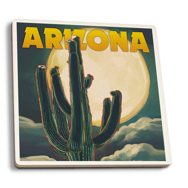 Arizona Saguaro Cactus & Full Moon Coaster